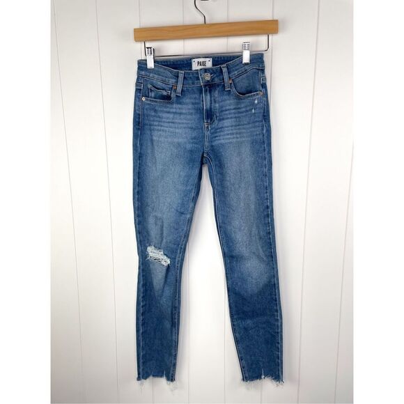 PAIGE Verdugo Ankle Skinny Jeans Jules Destructed‎ Worn Away Hem Size 26 - Picture 2 of 13